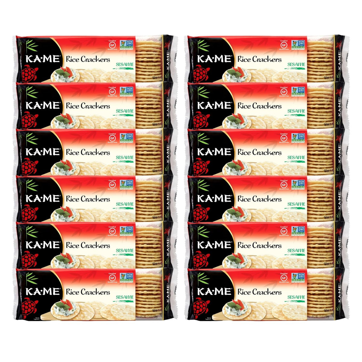 KA-ME sesame rice crackers pack-12 gluten-free snack option.