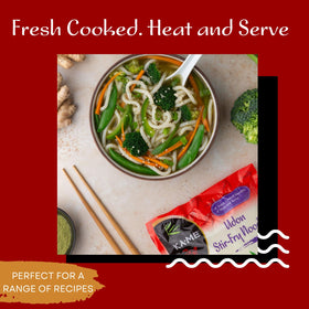 KA-ME Udon Noodles microwave-ready for serve-ready meals.