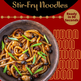 KA-ME Udon Noodles while cooking: vibrant stir-fry ready in minutes.