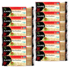 KA-ME Wasabi Rice Crackers pack on shelf, gluten-free snack option.