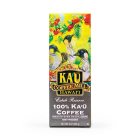 Ka'u Coffee Mill Estate Reserve ground coffee with honey processing, smooth and nuanced aroma.