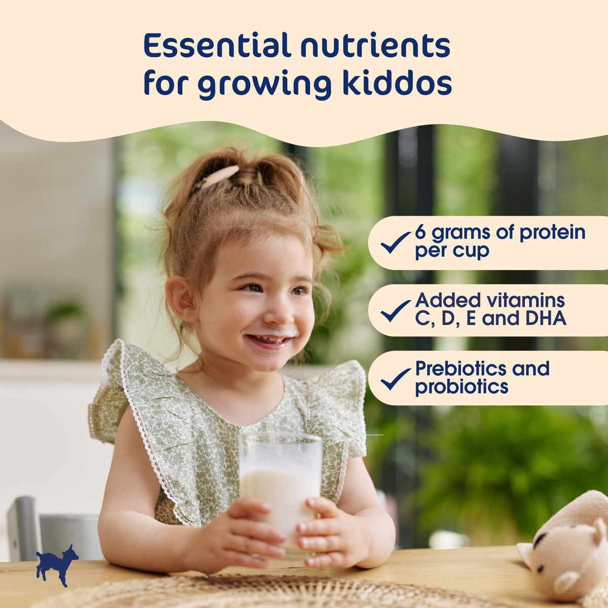 Kabrita Junior nutrition label highlights vitamins and minerals for kids.