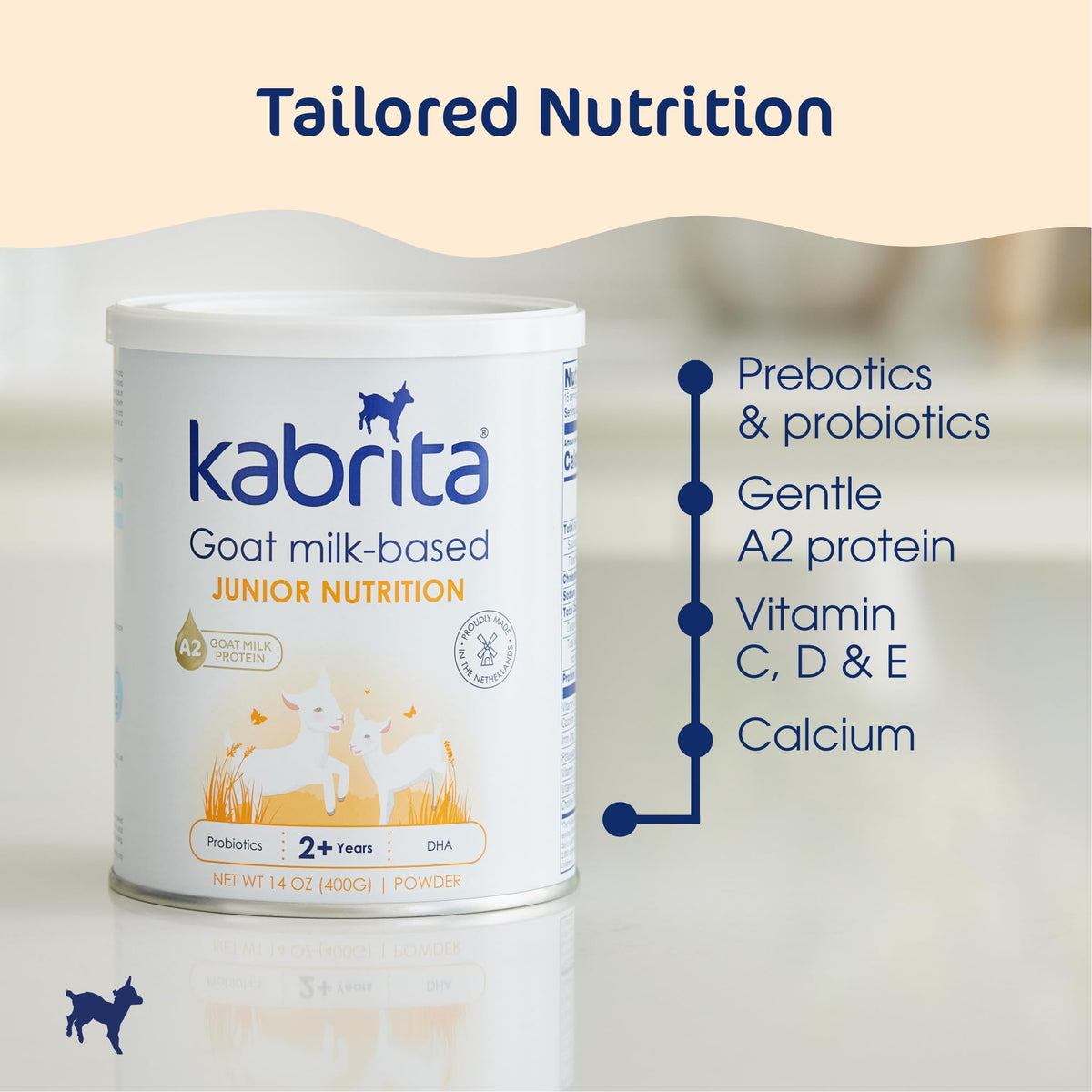 Kabrita Junior prebiotic inulin supports gentle digestion.