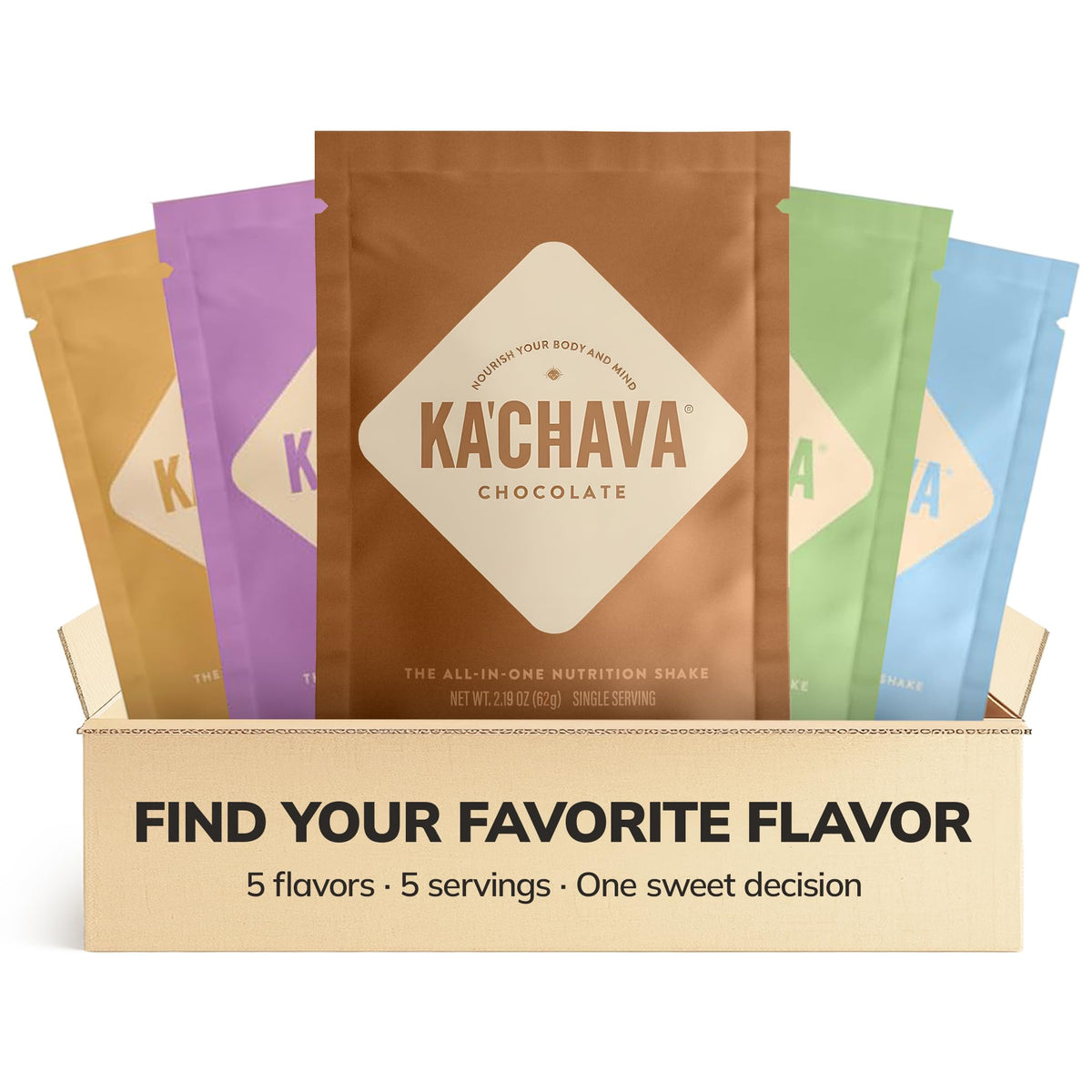 Ka’Chava chocolate bottle pour shows a creamy meal on the go.