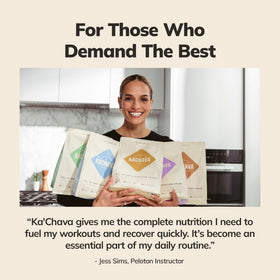 Ka’Chava tub label close-up highlights clean ingredients.