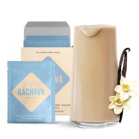 Ka’Chava Vanilla powder jar showcases a convenient plant-based meal option for busy days