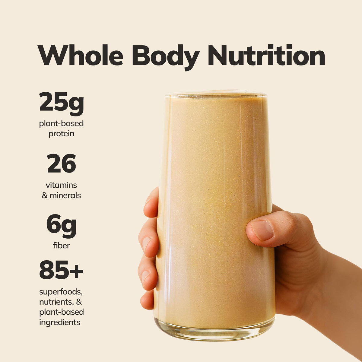 Ka’Chava chai shake in glass, smooth texture for quick meals