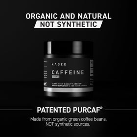 Kaged PurCaf label closeup highlighting organic caffeine source and transparency