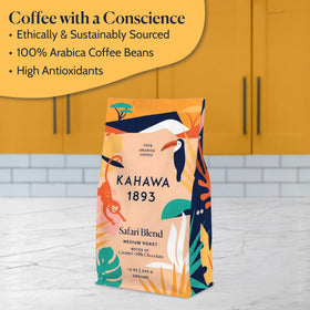 KAHAWA 1893 arabica beans displayed in a glass bowl for freshness.