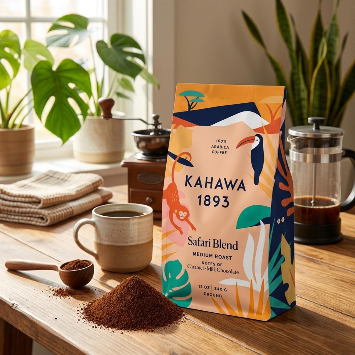 KAHAWA 1893 cup with steam highlights caramel and milk chocolate notes.