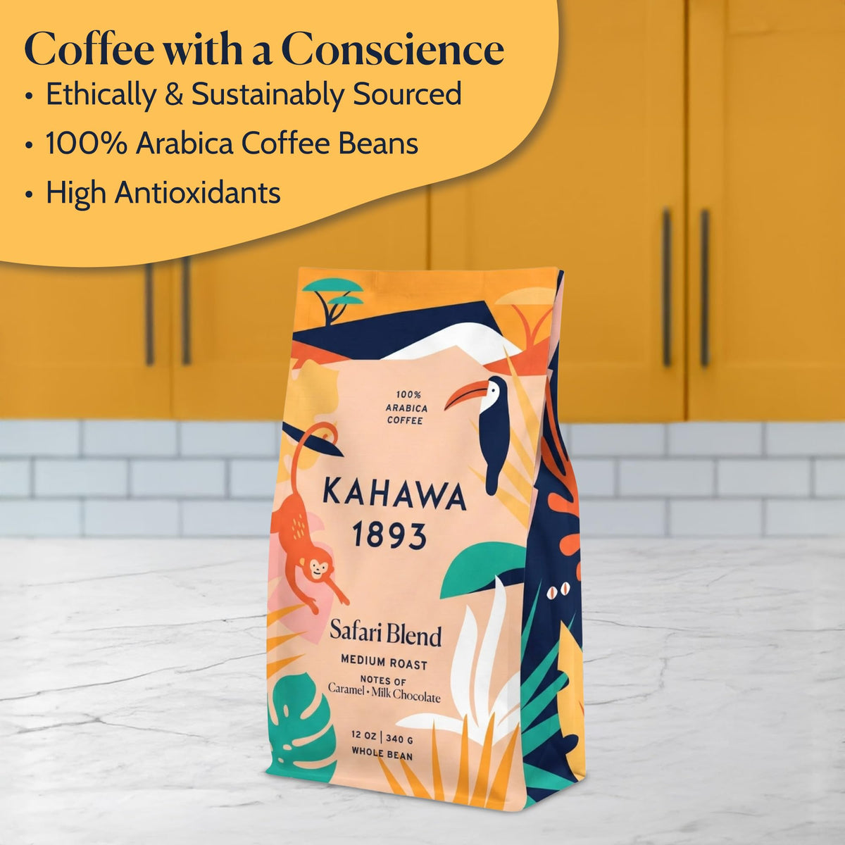 Ethically sourced, organic Kahawa 1893 Safari Blend beans ready for daily brew.