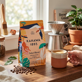 Close-up of Kahawa 1893 Safari Blend beans displaying rich color and sweetness.