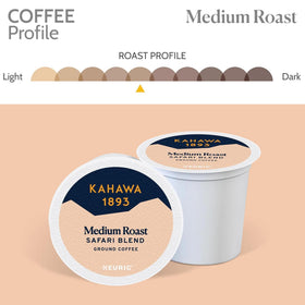 KAHAWA 1893 Safari Blend label detail emphasizing recyclable pods.