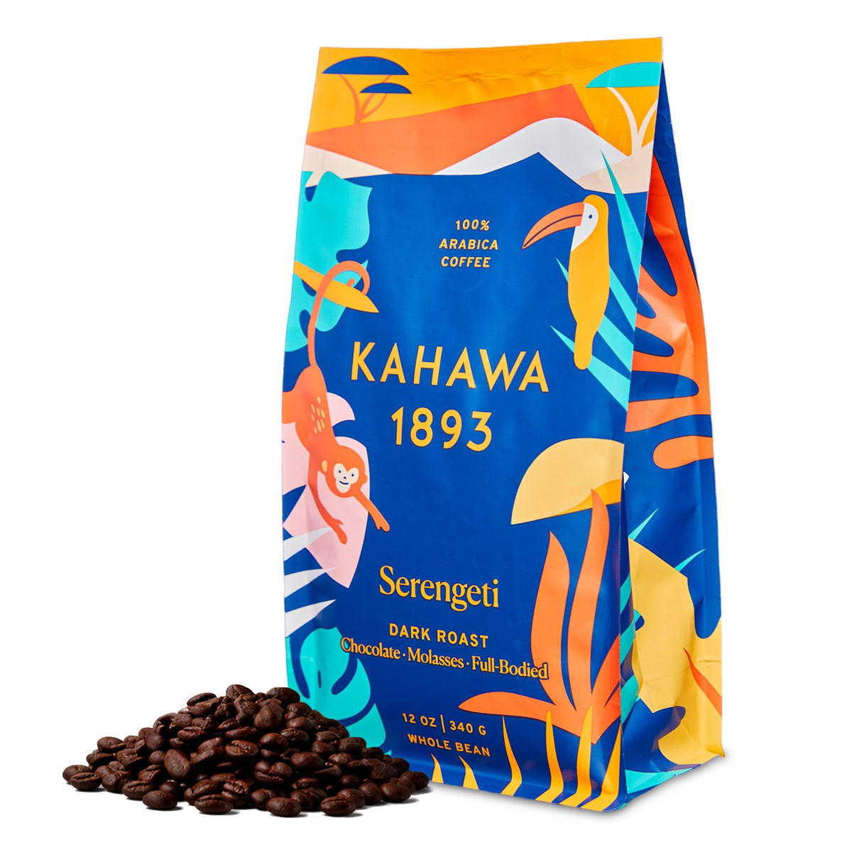 KAHAWA 1893 Serengeti Blend dark roast bag for daily, ethically sourced brews.