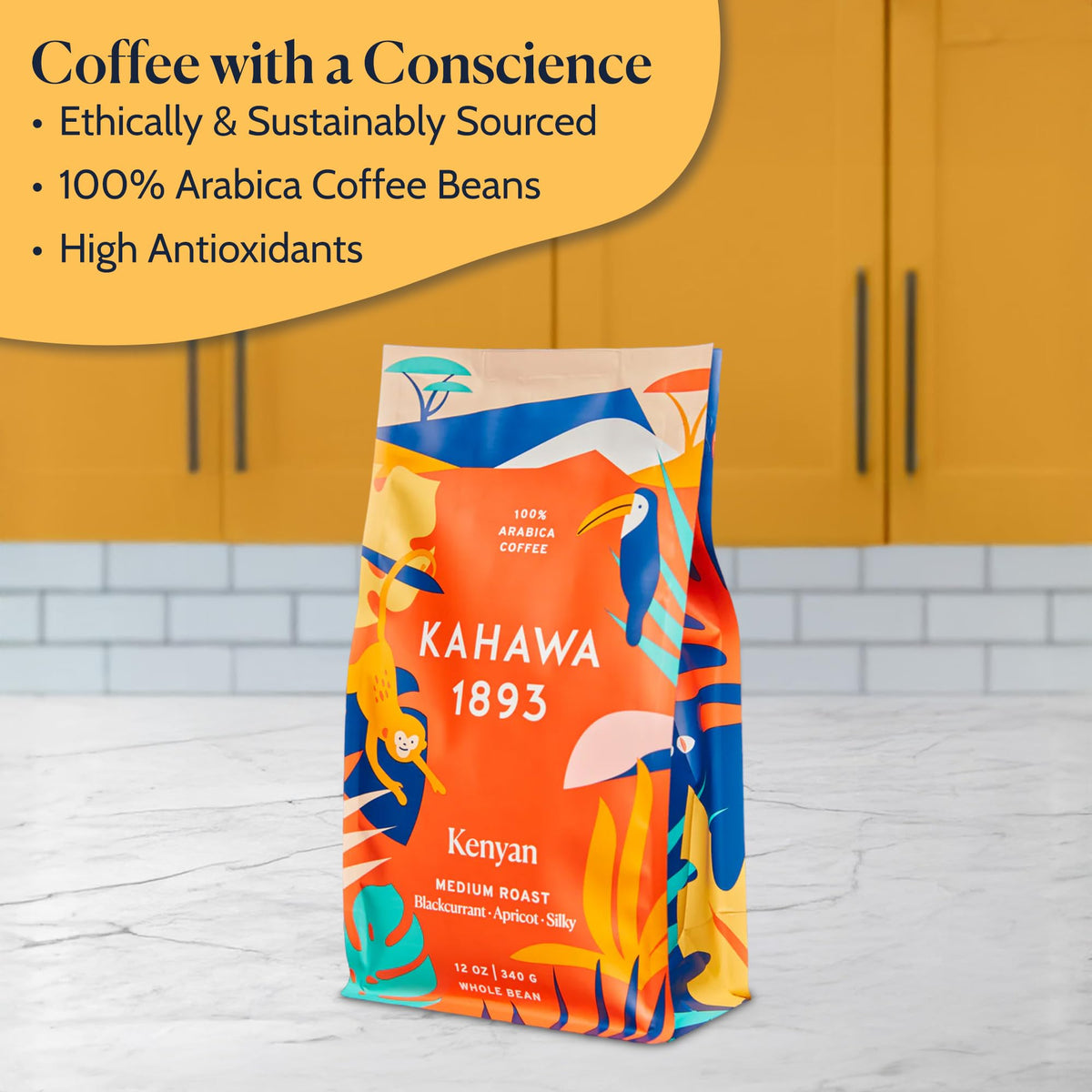 KAHAWA 1893 steaming cup emphasizes naturally sweet flavors like blackcurrant and apricot.