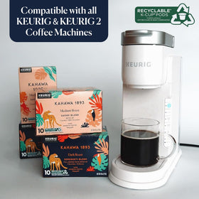 KAHAWA 1893 single-serve K-Cups for quick, convenient brews.