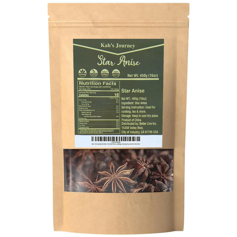 Kah's Journey Star Anise Whole bulk pack ready for simmering soups and stews