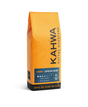 Kahwa Cuban coffee beans in a bag for a bold espresso experience.