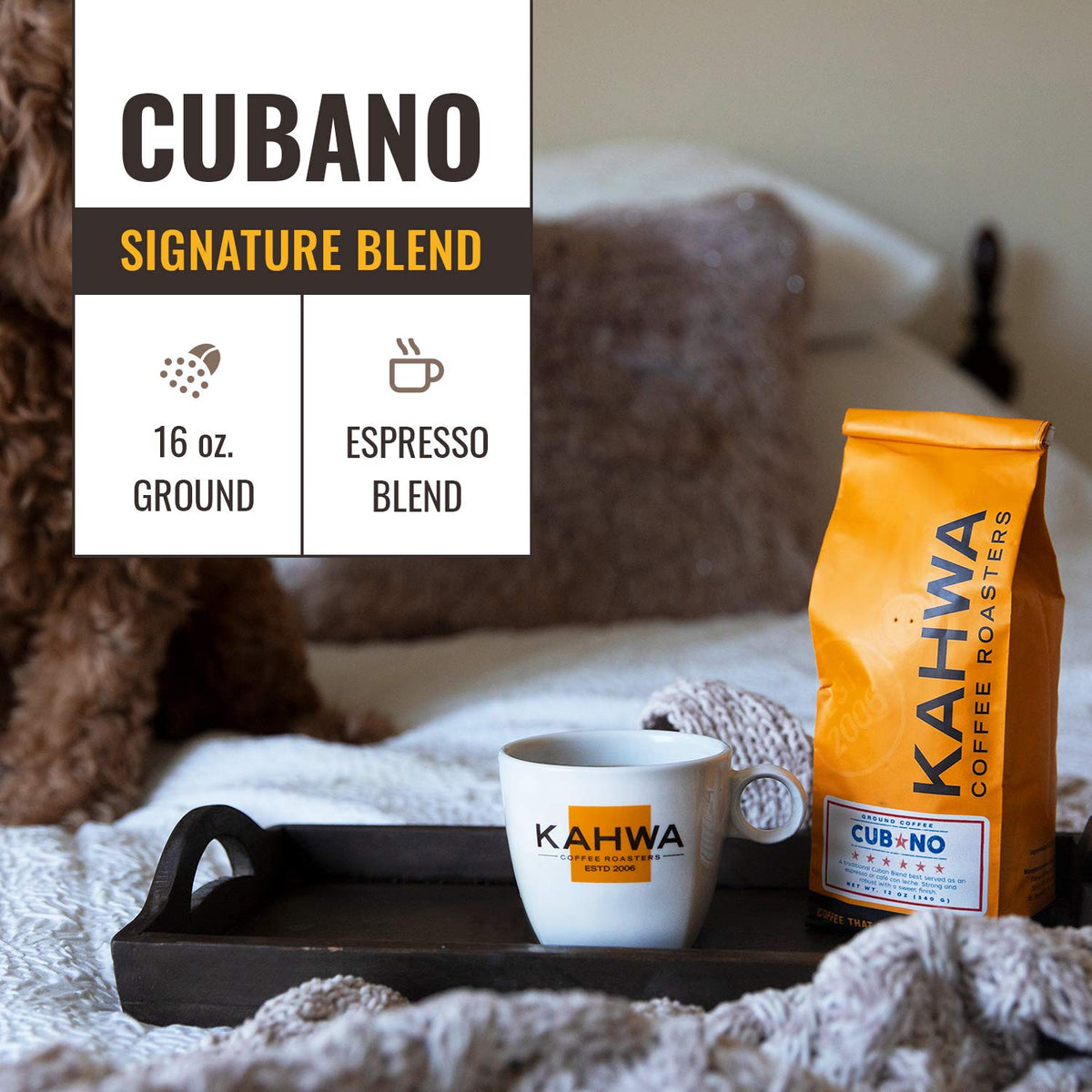 Kahwa Cuban Coffee Grounds espresso cup brewed from versatile ground coffee.