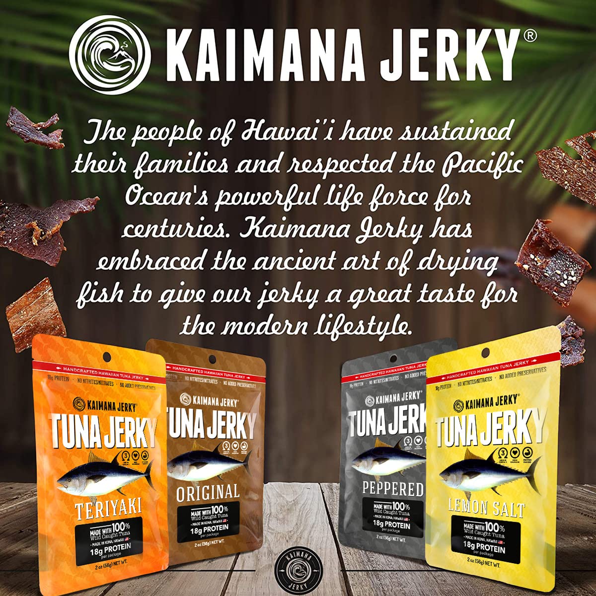 Kaimana Ahi Tuna Jerky Hawaii-made packaging emphasizing ocean flavors