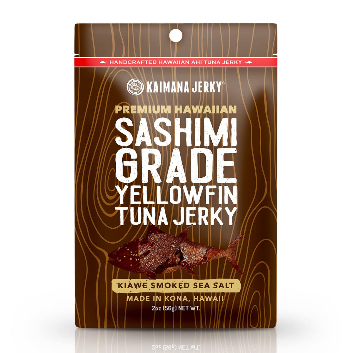 Kaimana Ahi Tuna Jerky with Kiawe smoked sea salt delivers bold flavor for on-the-go snacking.