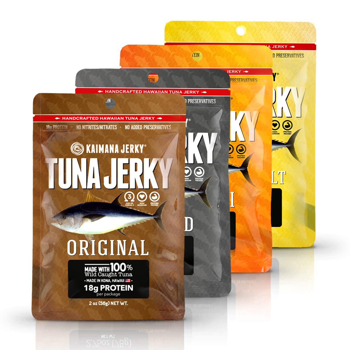 Kaimana Ahi Tuna Jerky Original flavor bag, high-protein snack for active days