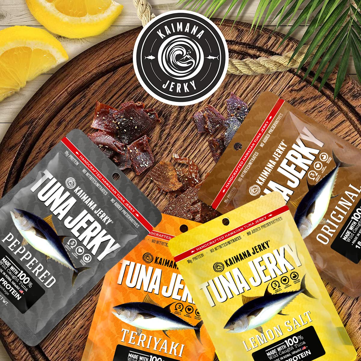 Kaimana Ahi Tuna Jerky Peppered flavor bag for savory on-the-go protein