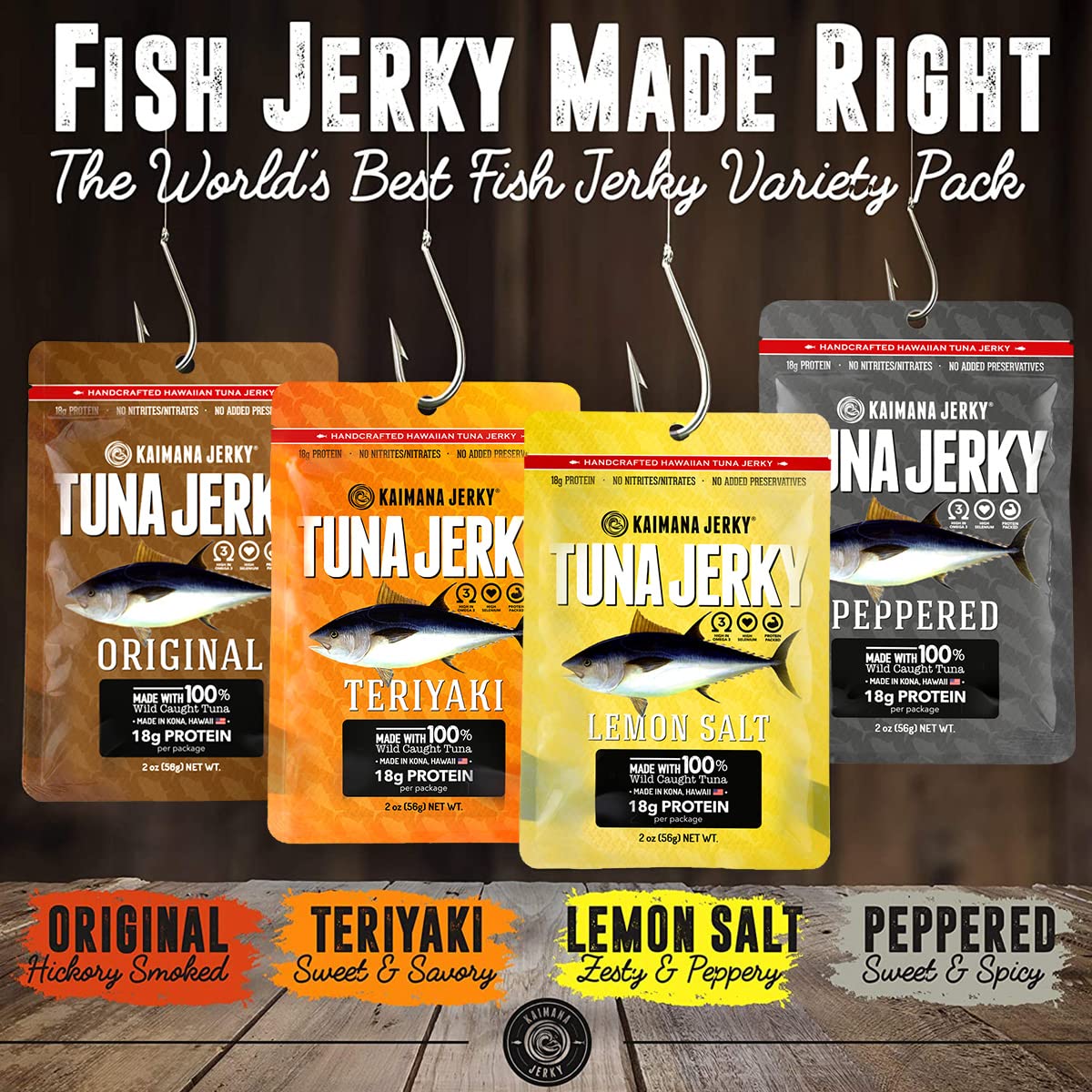 Kaimana Ahi Tuna Jerky Teriyaki flavor bag with bold taste