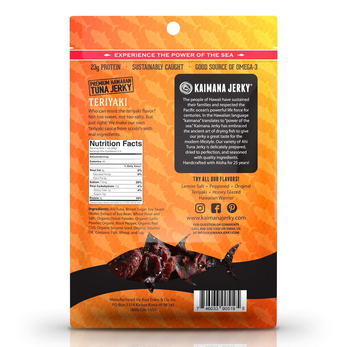 Kaimana Ahi Tuna Jerky Teriyaki close-up reveals glossy glaze and savory aroma.