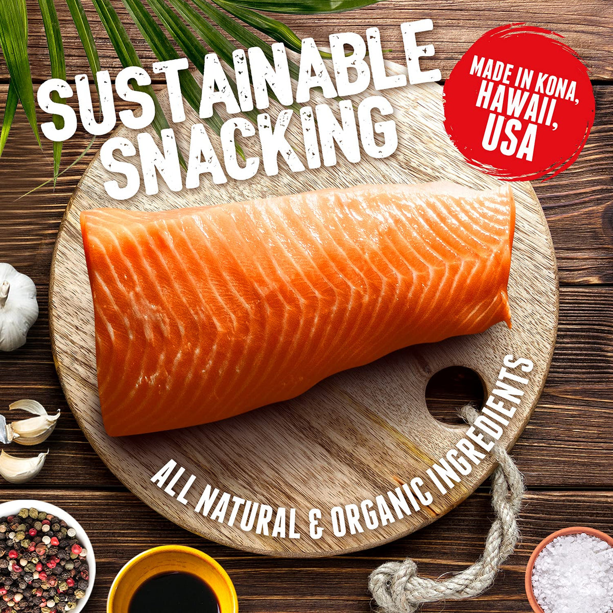 Omega-3 rich salmon from Kaimana Jerky supports flavorful, heart-smart snacking.
