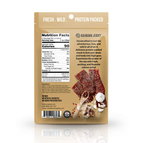 Kaimana Jerky salmon jerky strips close-up, smoky texture ideal for on-the-go snacking