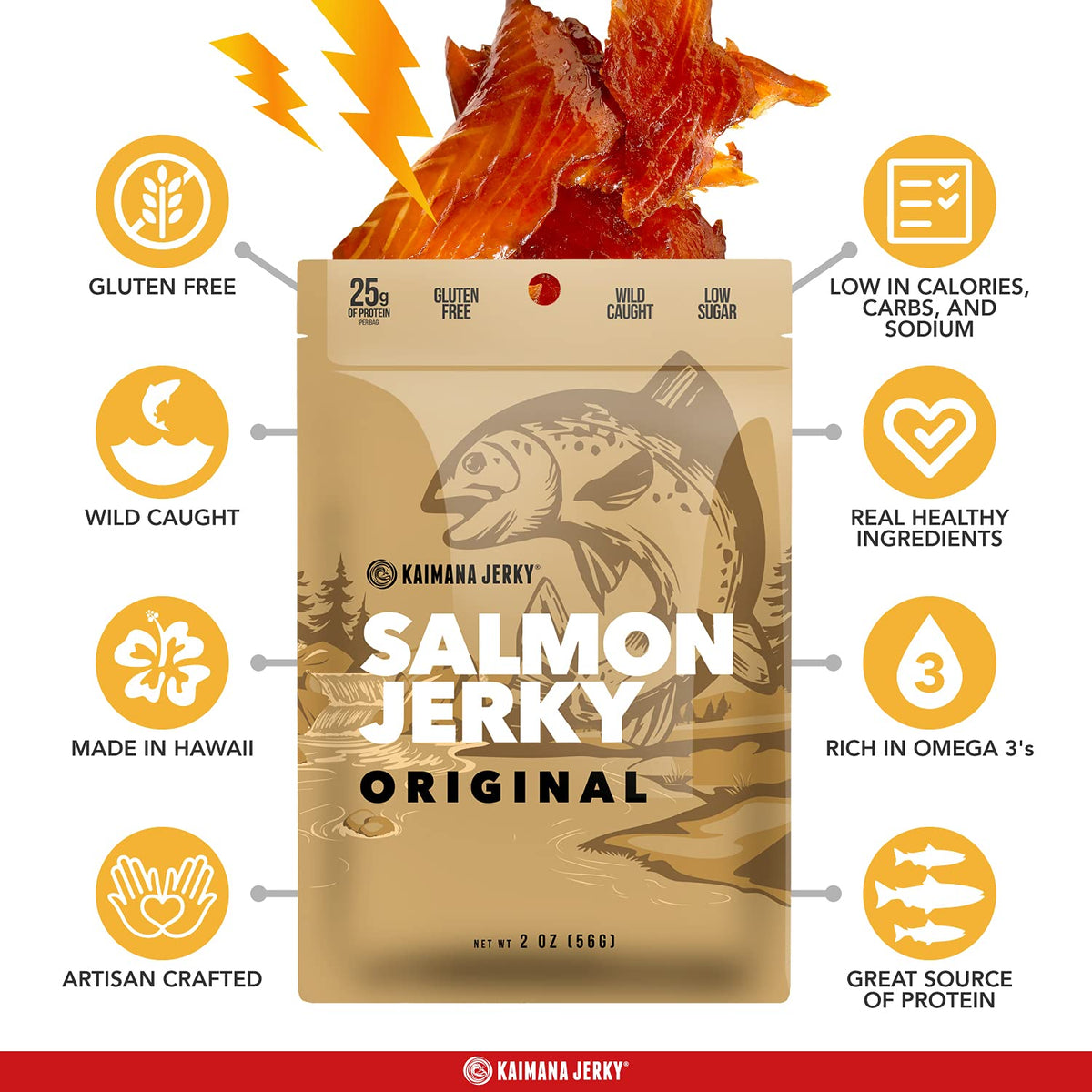 Kaimana Jerky smoked salmon flavor showing rich color and inviting aroma