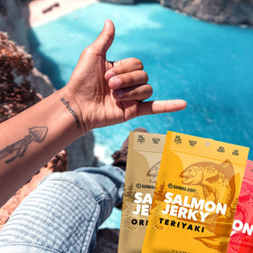Wild origin salmon from Kaimana Jerky delivers mineral-rich taste with every bite.