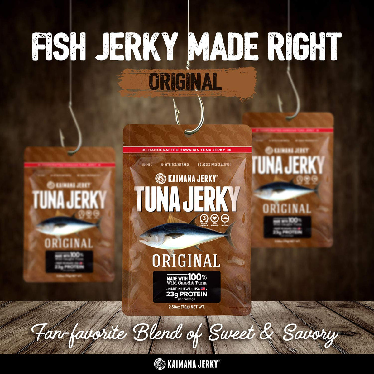Kaimana Original jerky close-up highlights texture and organic seasoning.