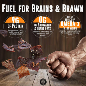 Kaimana Ahi Tuna Jerky Teriyaki showcases sustainably caught tuna quality for responsible snacking.