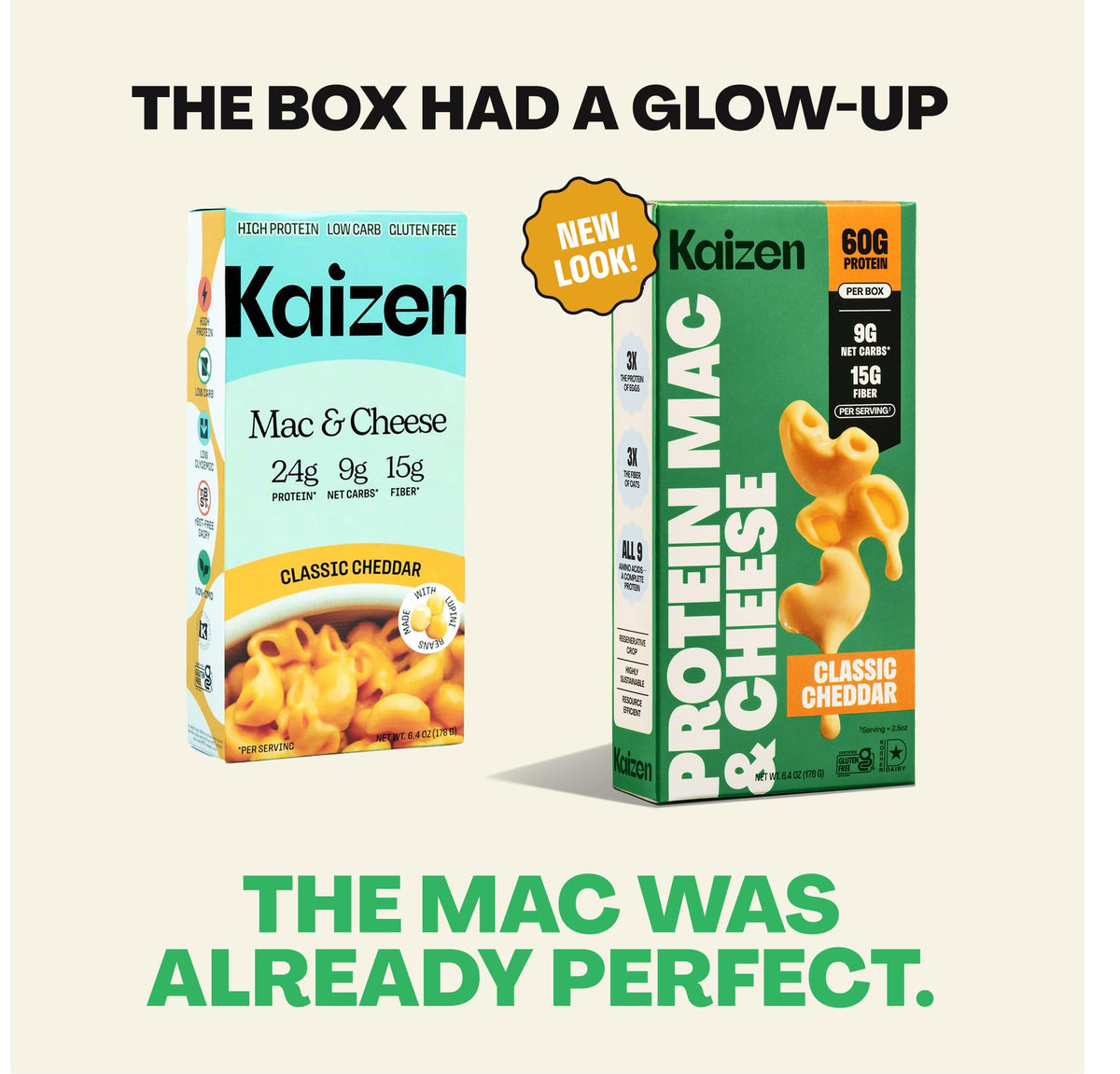 Kaizen High Protein Spicy Buffalo Ranch Mac & Cheese pack back with nutrition details