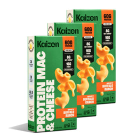 Kaizen High Protein Spicy Buffalo Ranch Mac & Cheese pack front displaying bold flavor and value