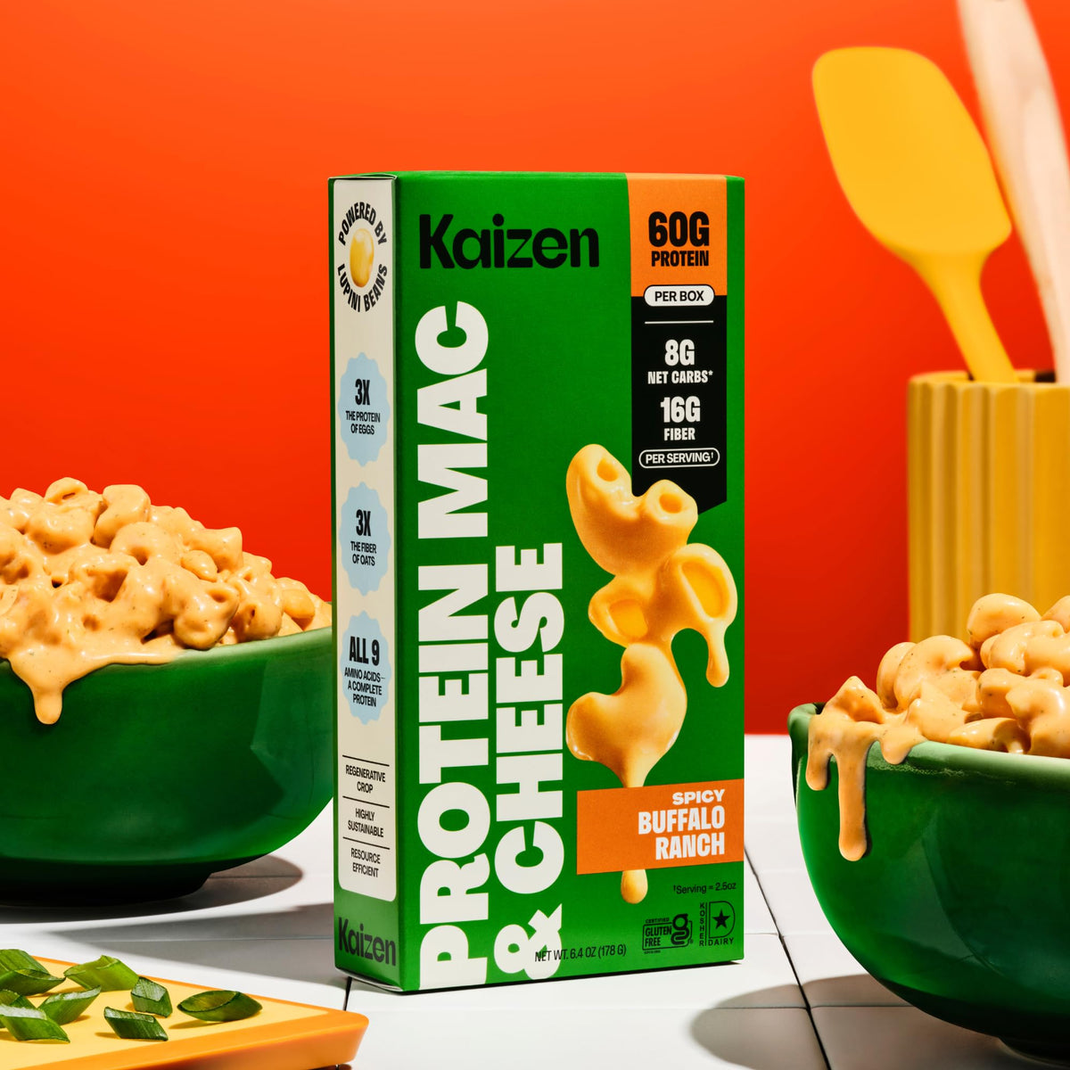 Kaizen Mac & Cheese prep scene showing quick microwave or stovetop method