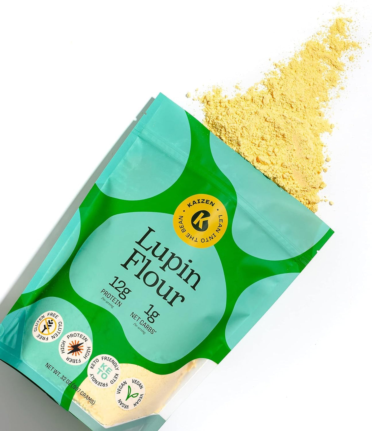 Kaizen Lupin Flour kitchen-scene features ready-to-bake, protein-forward ingredients
