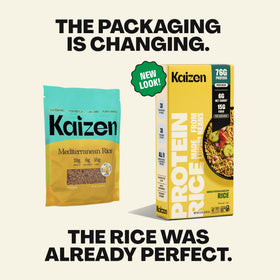 Cooked Kaizen rice served with vegetables highlights high-protein plant-based meal.