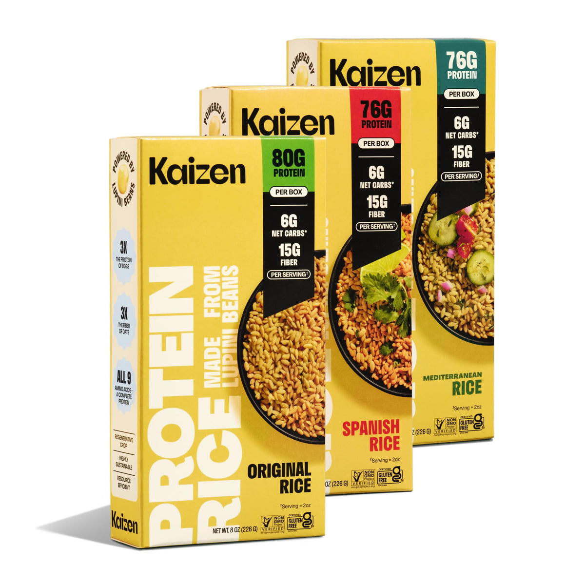 Kaizen Protein Rice Original pack—three-flavor variety for easy meals