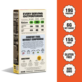 Kaizen Spanish Protein Rice four-serving bag size displayed.