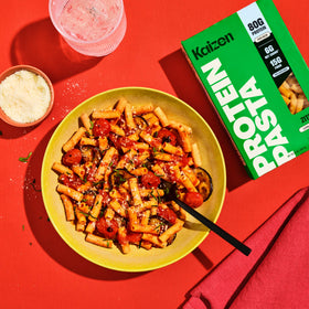 Bulk carton display of Kaizen Ziti Protein Pasta set