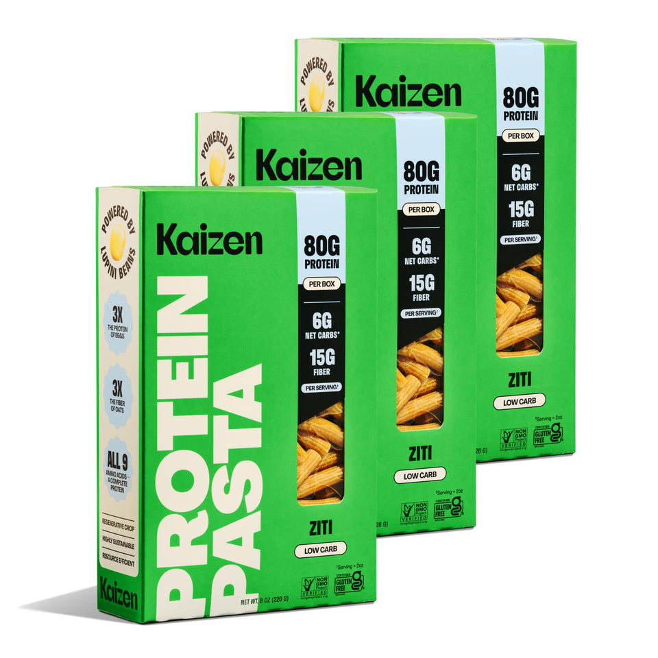 Kaizen Ziti Protein Pasta three-carton pack for quick meals