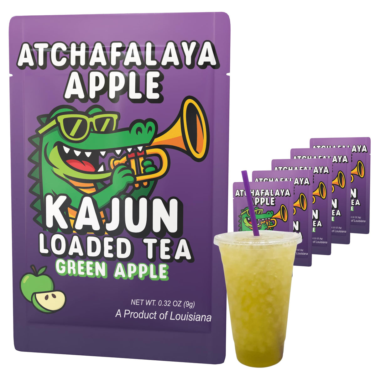 Kajun Loaded Tea Atchafalaya Apple bottle delivering a sugar free energy lift.