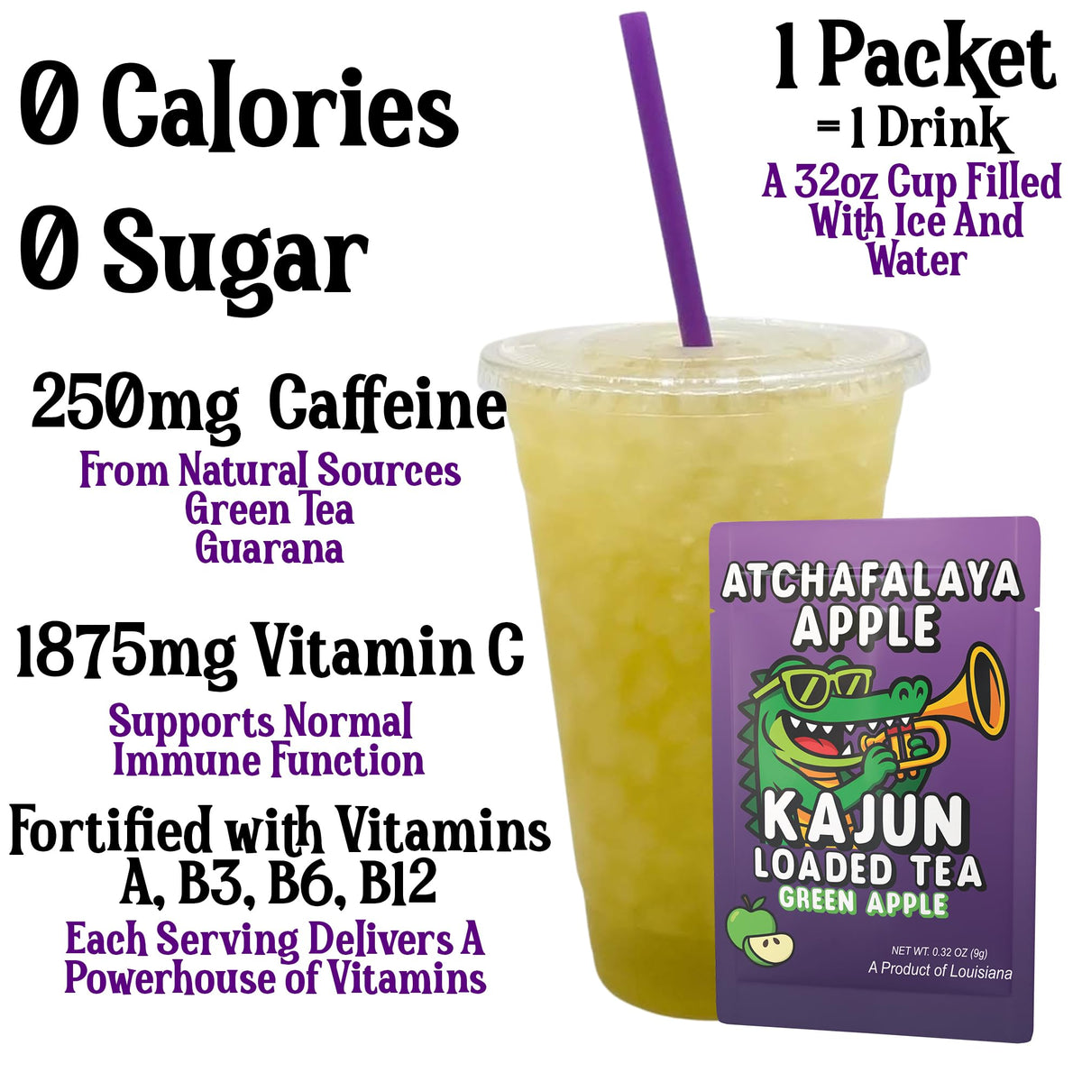 Kajun Loaded Tea Atchafalaya Apple glass pour reveals a refreshing green apple flavor.