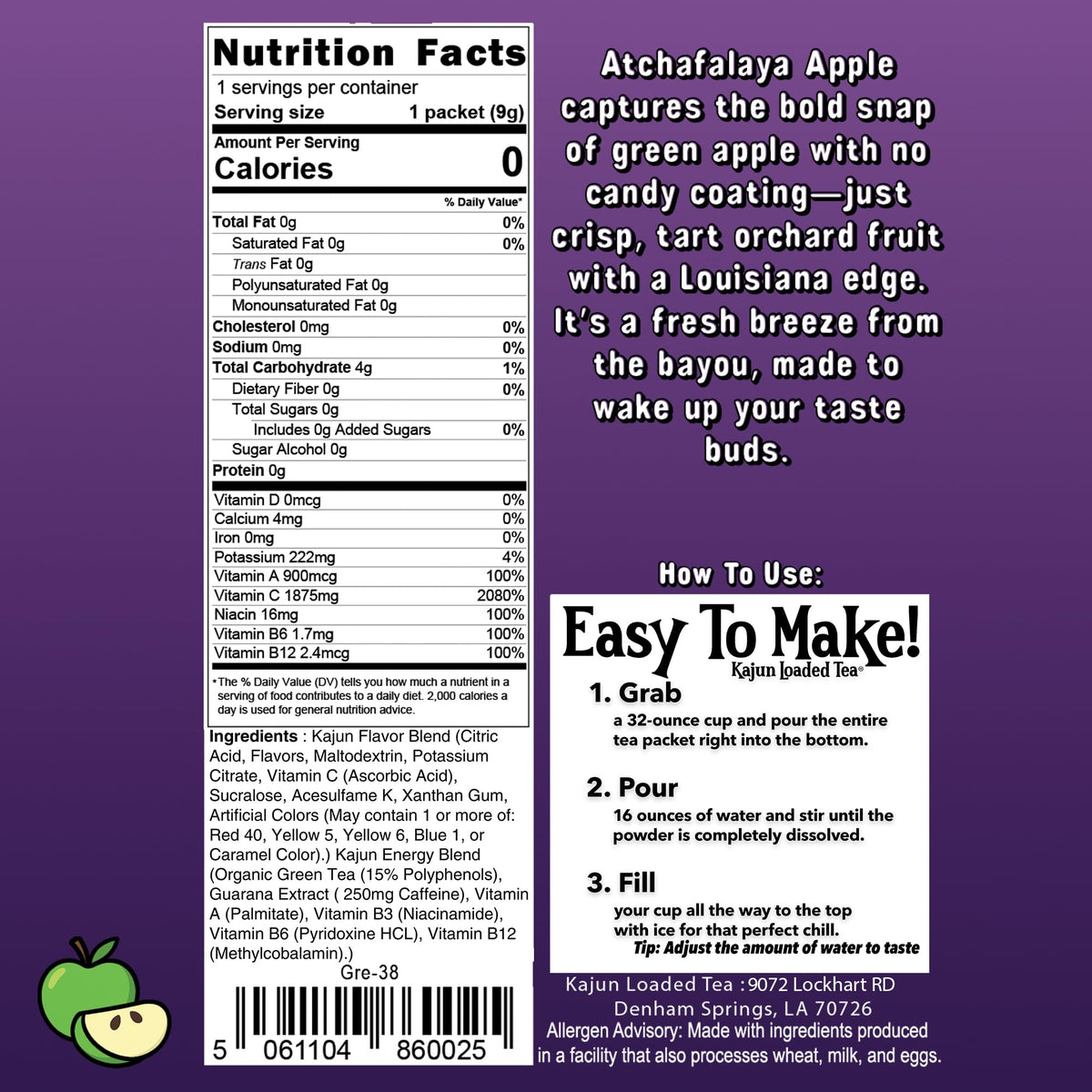 Kajun Loaded Tea Atchafalaya Apple ready-to-drink pack for quick mixing.