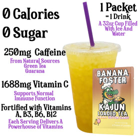 Kajun Loaded Tea Banana Foster packet ready for quick mixing on the go.