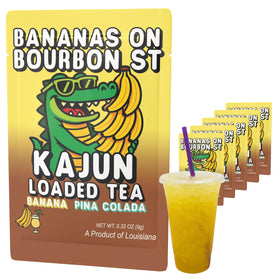 Kajun Loaded Tea Bananas on Bourbon St packaging highlights keto-friendly, sugar-free energy.