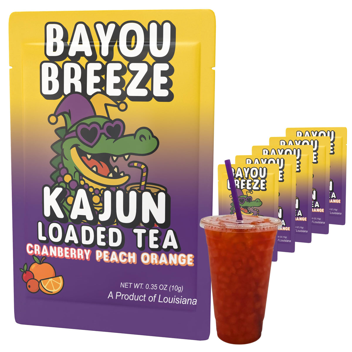 Kajun Loaded Tea Bayou Breeze cranberry-peach-orange powder for flavorful hydration